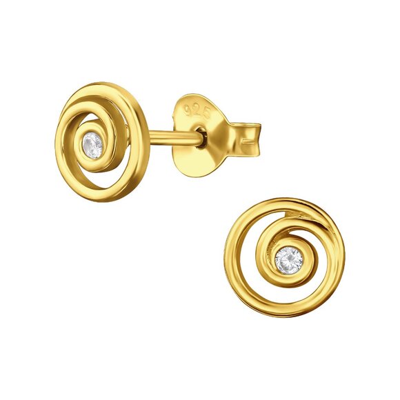 14k Gold Vermeil Spiral Earrings - Dainty Minimalist Style - Picture 1 of 1